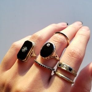 Onyx diamond art deco gold ring 14k